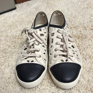 CHANEL Cream and Black Sneakers